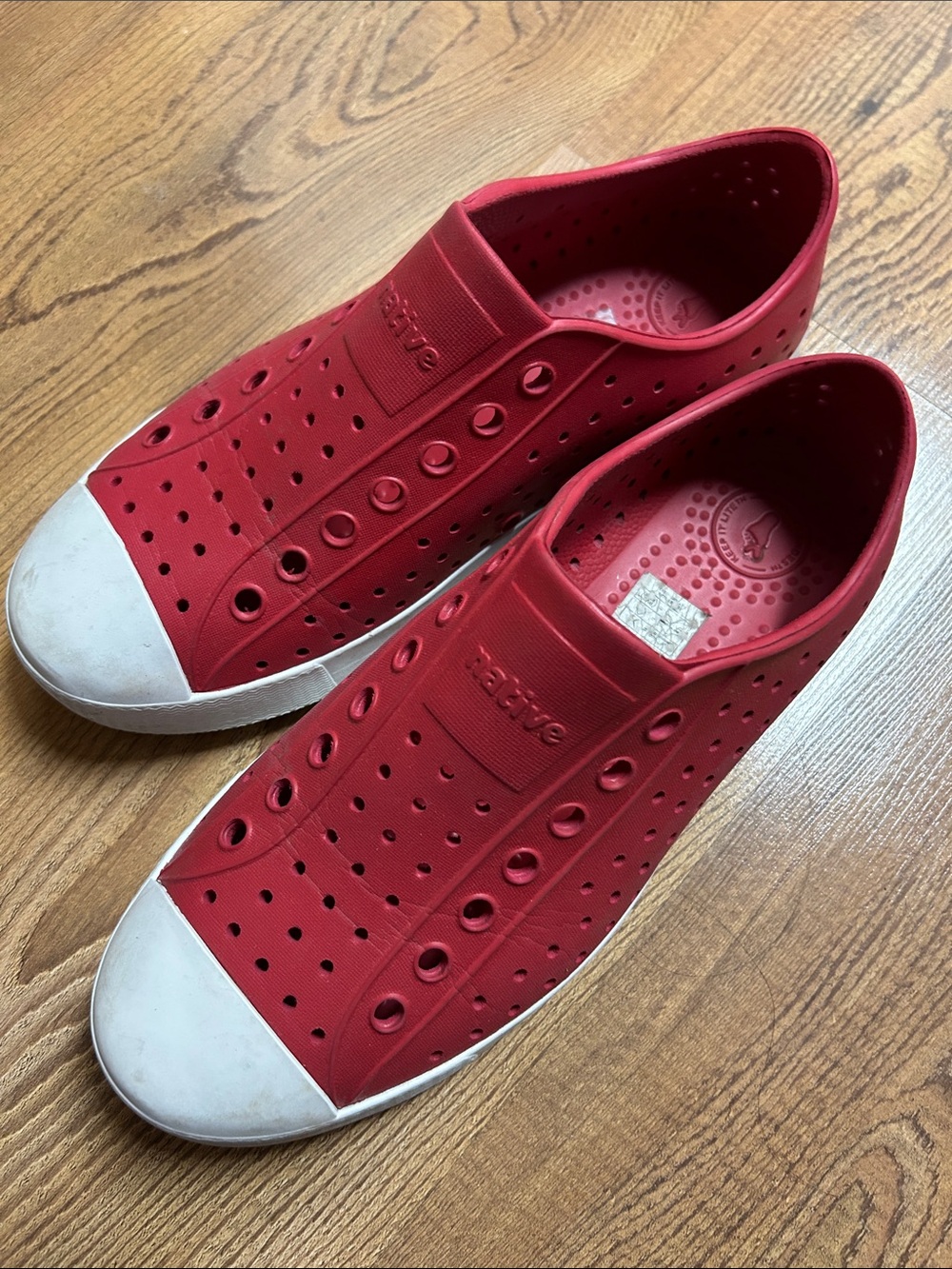 Native Red Slip-On Casual Sneakers with White Toe Cap